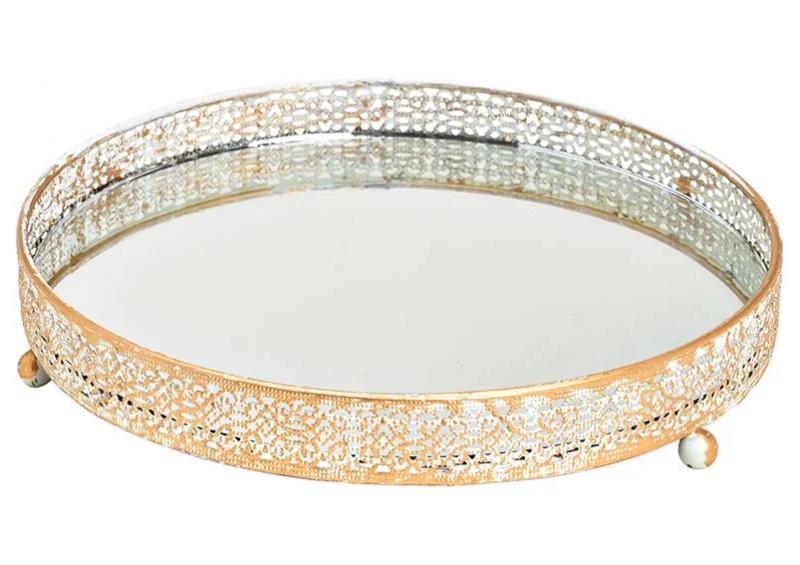 Dekorativ Spegelbricka med metallkant vit guld (B/H/D) 19x3x19cm , hemmetshjarta.se