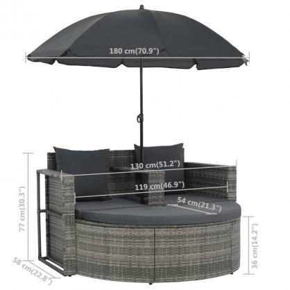 Trdgrdssoffa 2-sits med dynor & parasoll 130x58x77 cm konstrotting gr , hemmetshjarta.se