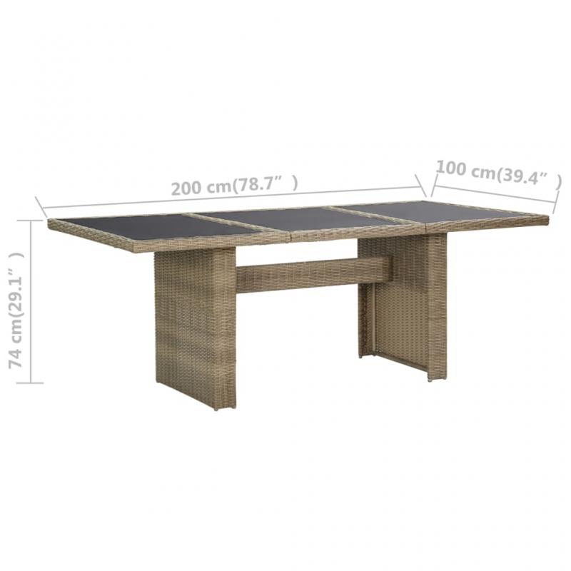 Matbord fr trdgrd 200x100x74 cm brun glas och konstrotting , hemmetshjarta.se