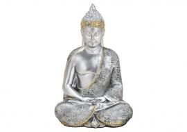 Dekoration Buddha silver polyresin (B/H/D) 13x21x11cm , hemmetshjarta.se