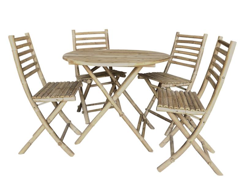 Lyon Trädgårdsset med 1 bord och 4 stolar bambu H75 / Ø90 cm natur , hemmetshjarta.se