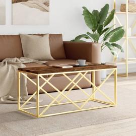 Soffbord rostfritt stål guld och massivt återvunnet trä 110x45x45 cm , hemmetshjarta.se