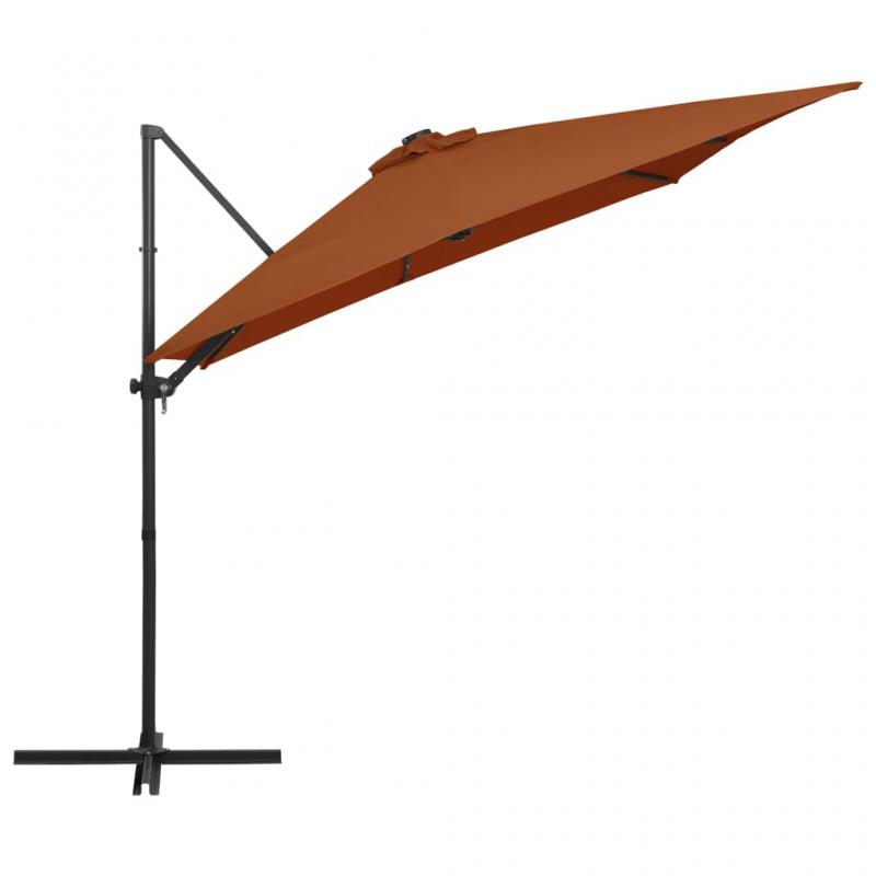 Frihngande parasoll med stng och LED terrakotta 250x250 cm , hemmetshjarta.se