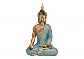 Dekoration Buddha guld turkos polyresin (B/H/D) 19x30x11cm , hemmetshjarta.se