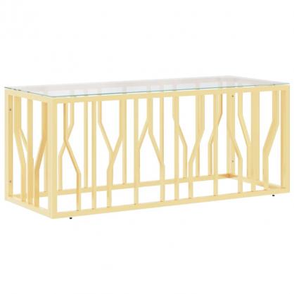 Soffbord rostfritt stl guld och hrdad glas 110x45x45 cm , hemmetshjarta.se