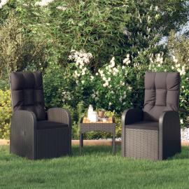 Justerbar trädgårdsstol konstrotting med dynor svart svart 2 st , hemmetshjarta.se