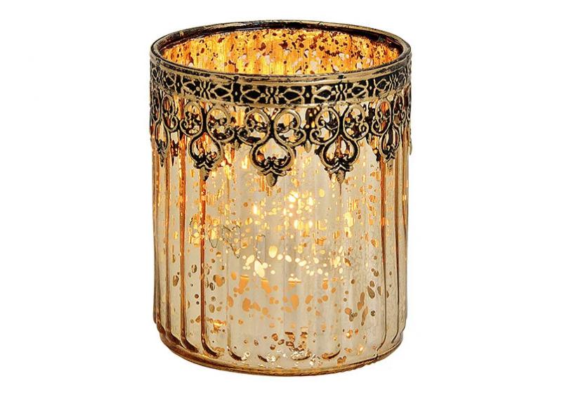 Vrmeljushllare Marocko 2-pack glas dekor av metall guld (B/H/D) 10x12x10cm , hemmetshjarta.se