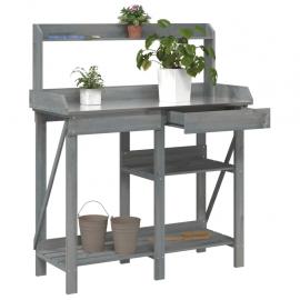 Planteringsbord med hyllor grå massivt granträ , hemmetshjarta.se