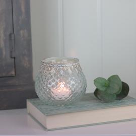 Ivy glas värmeljushållare, rund H9xD9 cm, med antik guldkant , hemmetshjarta.se