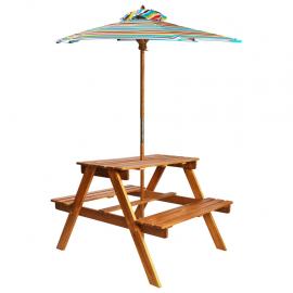 Picknickbord för barn med parasoll 79x90x60 cm massivt akaciaträ , hemmetshjarta.se