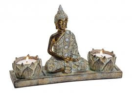 Dekoration Buddha brun 2 värmeljushållare polyresin (B/H/D) 20x13x6cm , hemmetshjarta.se