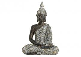 Dekoration Buddha grå sittande polyresin (B/H/D) 23x33x13 cm , hemmetshjarta.se