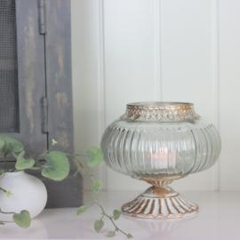 Ivy glas värmeljushållare, på fot H17xD9 cm, med antik guldkant , hemmetshjarta.se