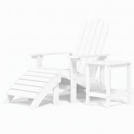 Däckstol för trädgården med pall och bord HDPE vit , hemmetshjarta.se