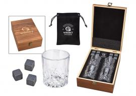 Luxury Whisky set i trälåda 8 basaltstenar 1 påse 4 glas (B/H/D) 20x10x29cm , hemmetshjarta.se