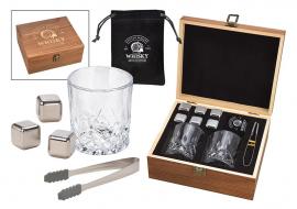 Luxury Whisky set i trälåda 6 stålkuber 1 påse 2 glas 1 tång (B/H/D) 23x10x21cm , hemmetshjarta.se