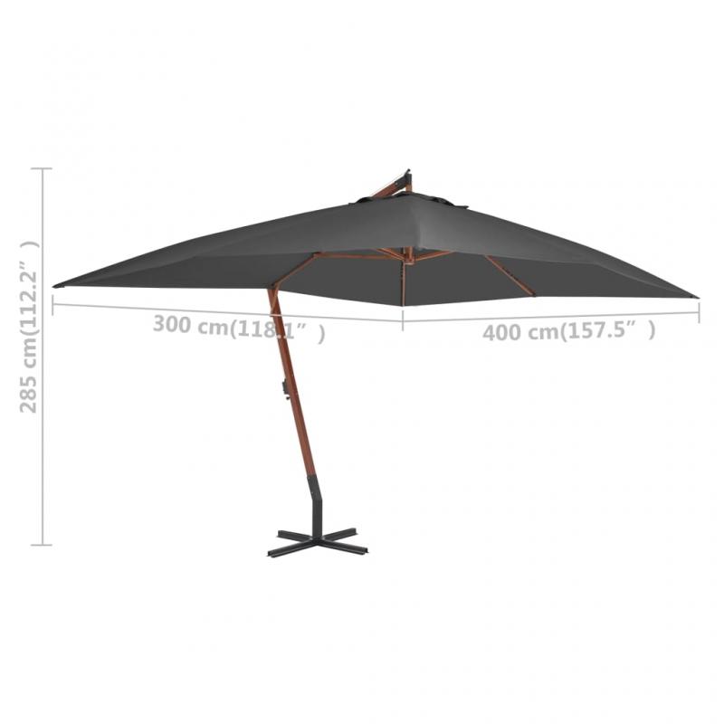 Frihngande parasoll med trstng 400x300 cm antracit , hemmetshjarta.se