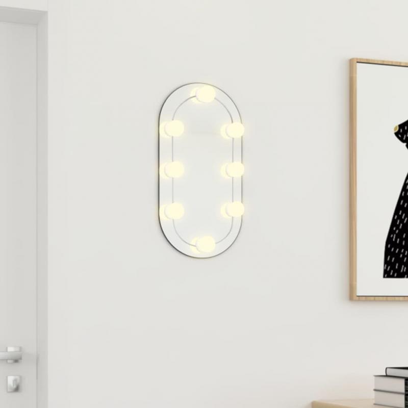 Vggspegel med LED-belysning oval 40x20 cm glas , hemmetshjarta.se