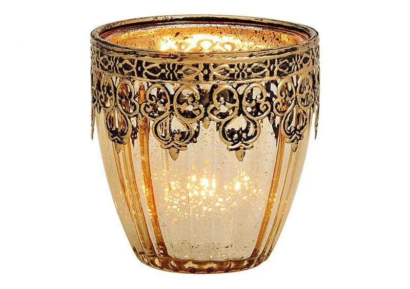 Vrmeljushllare Marocko 2-pack glas dekor av metall guld (B/H/D) 8x9x8cm , hemmetshjarta.se