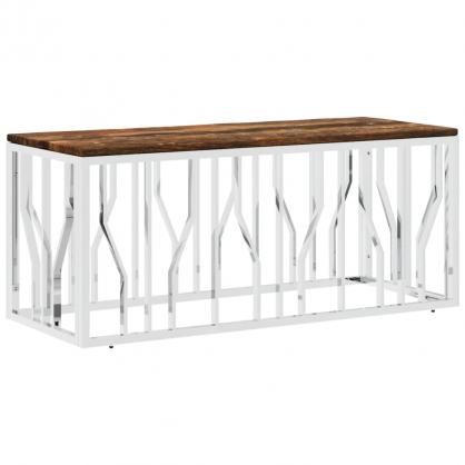 Soffbord rostfritt stl silver och massivt tervunnet tr 110x45x45 cm , hemmetshjarta.se