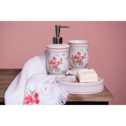 Baddekoration Badrumsset 3 delar vita rosa keramik blommor Badrumstillbehr , hemmetshjarta.se