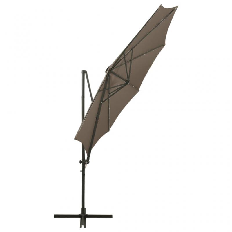 Frihngande parasoll med stng och LED taupe 300 cm , hemmetshjarta.se