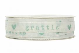 Band Grattis/Hjärta Blå 12mm, 50m , hemmetshjarta.se