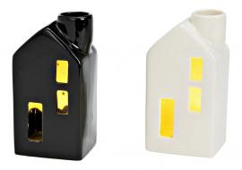Dekoration Hus Porslin vit svart LED 2-pack (B/H/D) 6x12x5cm 3xLR44 ingår ej , hemmetshjarta.se