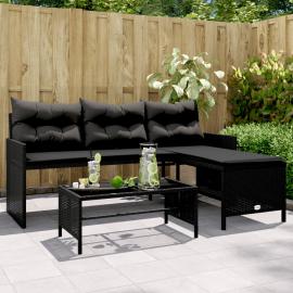Trädgårdssoffa med bord och dynor L-formad svart konstrotting , hemmetshjarta.se