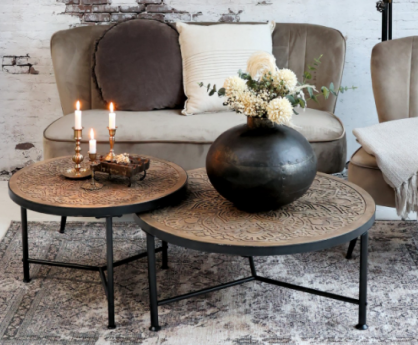 Soffbord med utskärningar H41.5 / Ø60 cm natur , hemmetshjarta.se