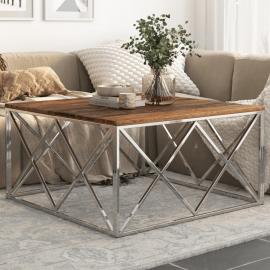Soffbord rostfritt stål silver och massivt trä 100x100x50 cm , hemmetshjarta.se