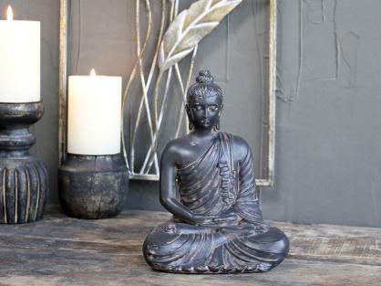 Dekoration Buddha sittande Polyresin H22 / L15 / B11 cm svart , hemmetshjarta.se