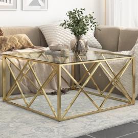 Soffbord rostfritt stål guld och härdat glas 100x100x50 cm , hemmetshjarta.se