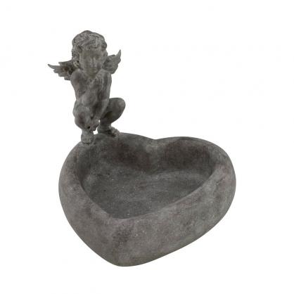 Fågelbad/Växtskål med ängel, antikgrå H20xD22 cm , hemmetshjarta.se