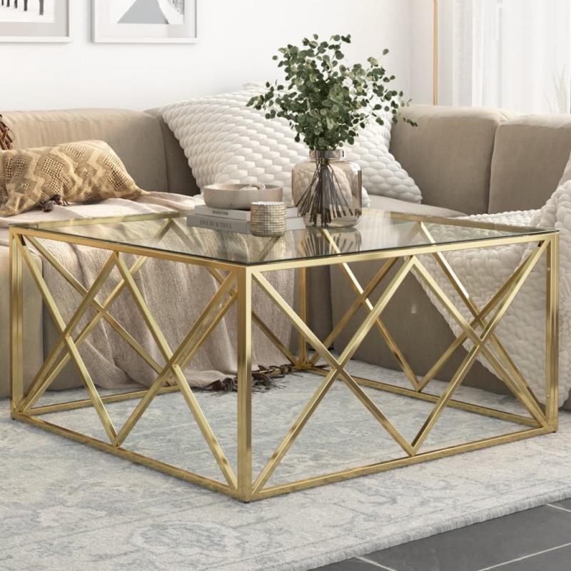 Soffbord rostfritt stl guld och hrdat glas 100x100x50 cm , hemmetshjarta.se