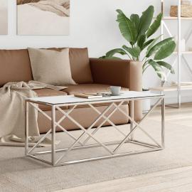 Soffbord rostfritt stål silver och härdad glas 110x45x45 cm , hemmetshjarta.se