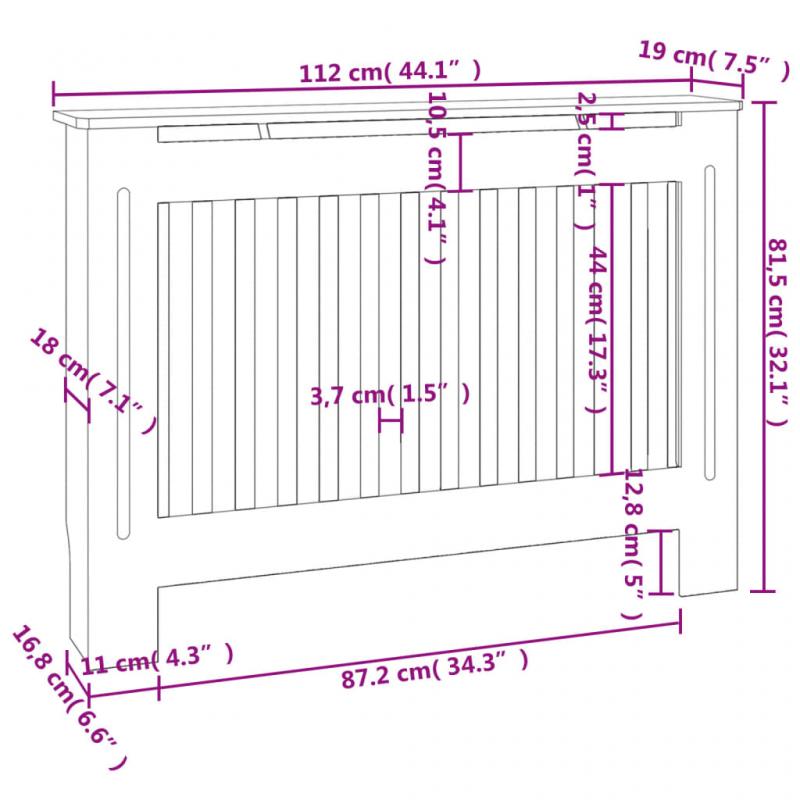 Elementskydd MDF vertikala ribbor antracit 112x19x81,5 cm , hemmetshjarta.se