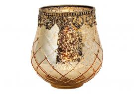 Värmeljushållare Marocko dekor av metall glas guld (B/H/D) 13x14x13cm , hemmetshjarta.se