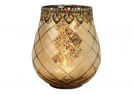 Värmeljushållare Marocko dekor av metall glas guld (B/H/D) 15x18x15cm , hemmetshjarta.se