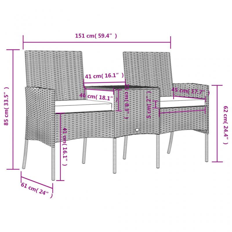 Trdgrdssoffa 2-sits med bord konstrotting antracit , hemmetshjarta.se
