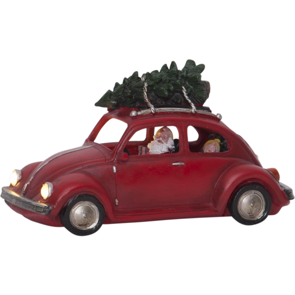 Juldekoration LED Merryville Jultomte i bil med Julgran , hemmetshjarta.se