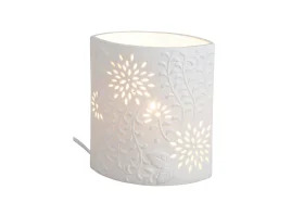 Bordslampa Porslin Oval Blommor Vit (B/H/D) 18x20x10cm utan gldlampa , hemmetshjarta.se