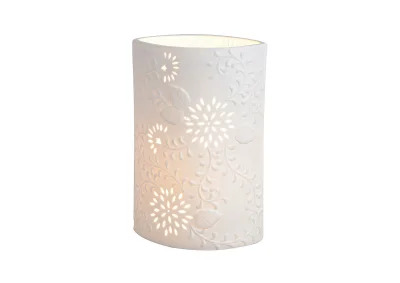 Bordslampa Porslin Oval Blommor Vit (B/H/D) 18x28x10cm utan gldlampa , hemmetshjarta.se