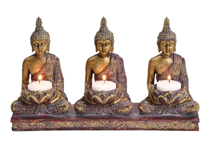 Dekoration Buddha Vrmeljushllare 3 ljus polyresin (B/H/D) 29x8x17cm , hemmetshjarta.se