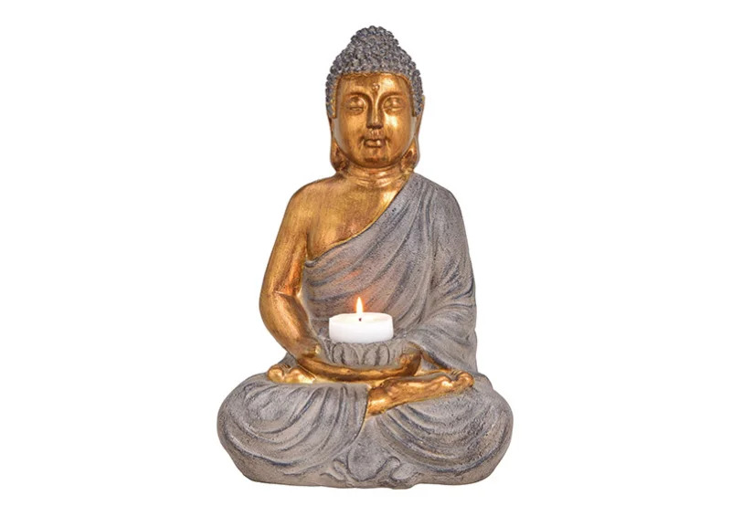 Dekoration Buddha guld vrmeljushllare polyresin (B/H/D) 28x41x22cm , hemmetshjarta.se